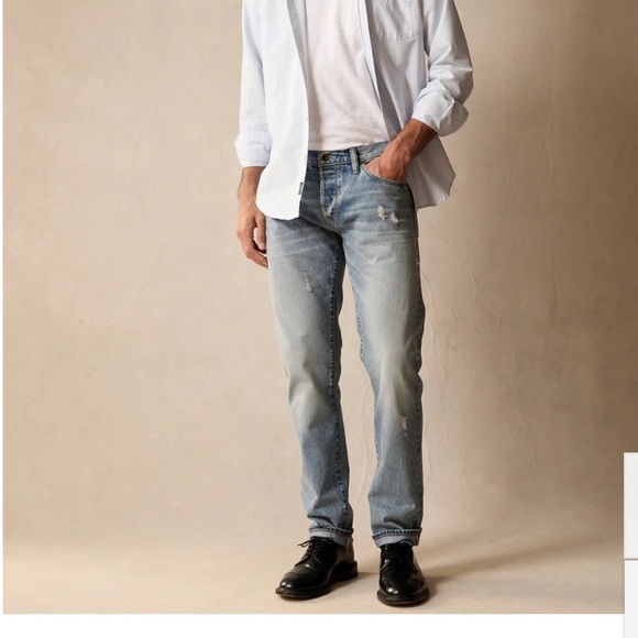 Todd Snyder slim fit selvedge men’s 33X32 destroyed jeans Brooke wash button fly